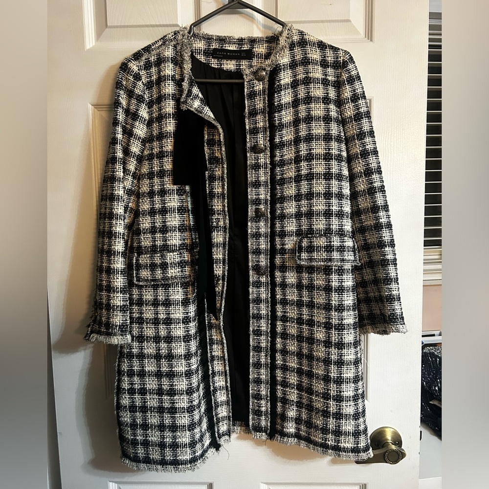 Zara Black and White Checkered  Coat - Picture 2 of 5